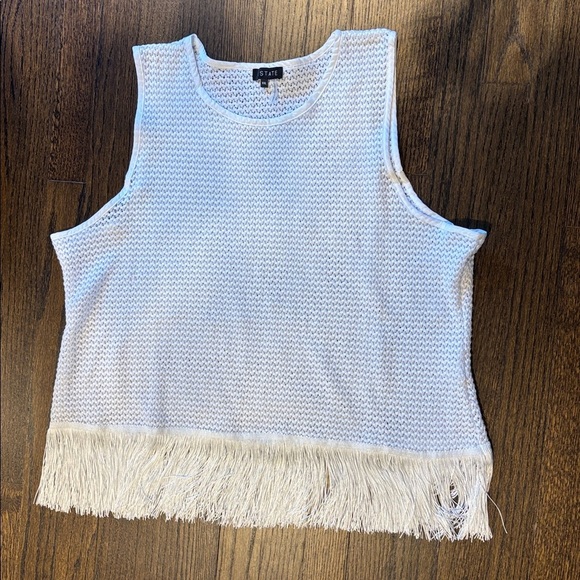 1. State Tops - 1.STATE White Sleeveless Fringe Knit Tank XXL